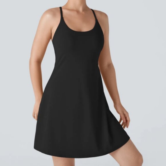 HALARA SoftlyZero Plush Backless Active Black Dress - Picture 1 of 8